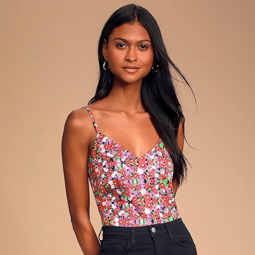 Lulus Red Multi Floral Print Cropped Cami Top